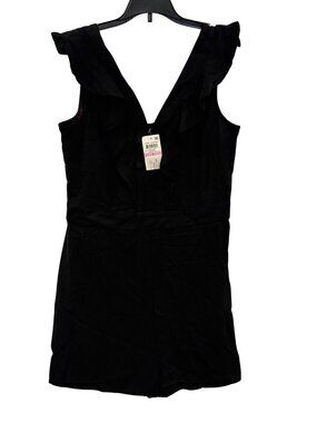 Bar III Womens Black Ruffle Front Romper Size 6 Deep V-Neck